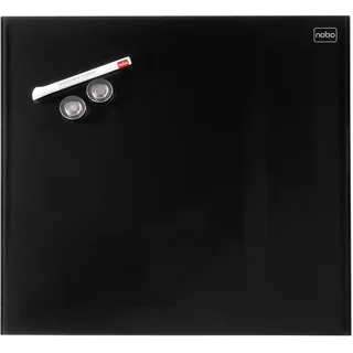 NOBO Glas-Whiteboard Kleine Magnetische Wandtafel, Trocken Abwischbare Glas-Oberfläche, Rahmenlos, Unsichtbare Wandmontage, 300 x 300 mm, Inkl. Markerstift und Magneten, Schwarz, 1903950