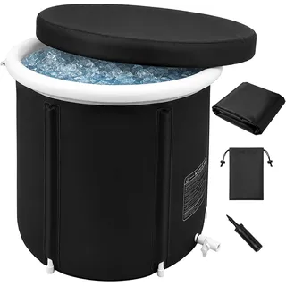 Relaxdays Eisbad Outdoor, mit Deckel, Eistonne aufblasbar, schwarz | HD: 75x75 cm, Kältebecken Muskelregeneration, Nylon