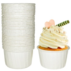 Frepea 50 Stücke Cupcake Formen Papier Muffinform Papier Antihaftbeschichtet Einweg-Backbecher für Halloween Geburtstage Hochzeiten Partys (Weiß)