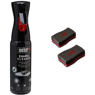 Weber 17684 Emaille-Reiniger, Reinigung lackierter Oberflächen, 300 ml, 25.0 x 6.0 x 9.0 cm & 17688 Reinigungsschwamm, 2 Stück, 25.0 x 6.0 x 9.0 cm