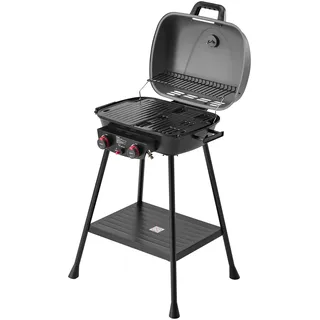 Royal Gourmet 2- Brenner Gasgrill kleiner Balkon-Picknick-Grill, 5 kW Grillwagen für Garten und Camping mit leicht demontierbaren Grillständer, Grau