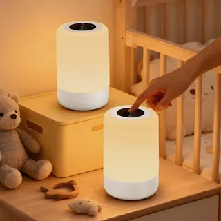 Bonsery Nachttischlampe Touch Dimmbar 2er Set, 8 Farbwechsel & 4 Modi Nachtlicht Baby, 100 Stunden Stilllicht Touch Lampe USB Aufladbar, Tragbar Nachtlampe Akku für Neumütter Kinderzimmer Deko, Weiß