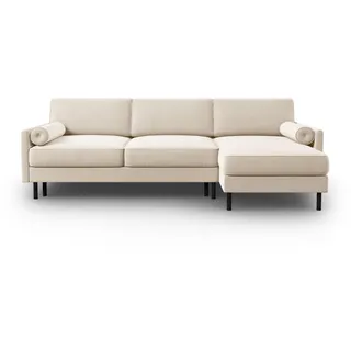 Micadoni Ausklappbares-Ecksofa rechts mit Container Scott aus Samt leichtes beige 5 Sitzplätze , Textil , L-Form , 212x142 cm , Hergestellt in Europa, Oeko-Tex® , Wohnzimmer, Sofas & Couches, Wohnlandschaften, Ecksofas