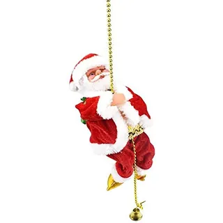 POFET Elektrischer animierter kletternder Weihnachtsmann auf Perlenkette Musikalische bewegliche Figur Weihnachtsverzierung