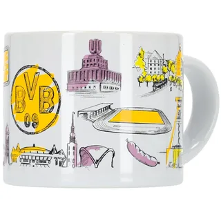 BVB Borussia Dortmund Panorama Tasse, Weiß, Keramik, 9,5 x 9,5 cm, Spülmaschinengeeignet, Mikrowellengeeignet
