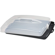 Bild von Kuchen Transportbox rechteckig (Kuchenbox für Blechkuchen, Kuchencontainer mit Deckel und Tragegriff, spülmaschinengeeigneter Kuchenbehälter), Anthrazit / Transparent