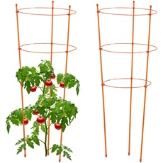 Bild Rankhilfe 2er Set, Metall & Kunststoff, 76 cm hoch, 3 verstellbare Ringe, Rankstütze Kletterpflanzen, orange, 76 x 28 28 cm