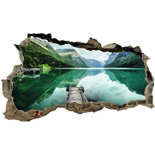 3D Wandtattoo Mauerloch Wandsticker Wandaufkleber Durchbruch Städte Landschaft Abenteuer selbstklebend H 60 x B 100 Schlafzimmer Wohnzimmer (WL57 Norwegen Fjord)