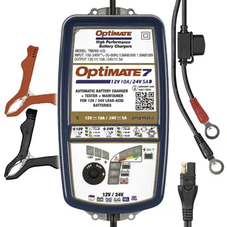 Optimate TecMate OptiMate 7 12V/24V, TM260, 8-stufiges gekapseltes batterieschonendes 12V 10A / 24V 5A Lade- & Wartungsgerät, Blau