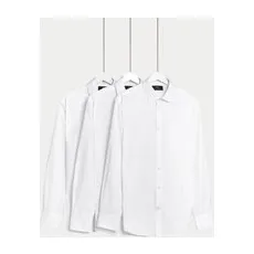 Mens M&S Collection 3er-Pack normal geschnittene, bügelleichte Langarmhemden - White, White, 15.5L