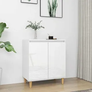 vidaXL Sideboard mit Massivholz-Beinen Hochglanz-Weiß 60x35x70 cm - Weiß