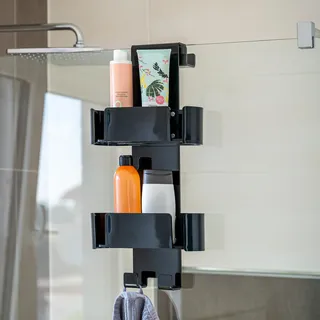 bremermann Duschregal, zum Einhängen, mit vier Festen Haken, 2 Körbe, schwarz