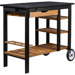 dobar® 35455FSCe BBQ-Trolley Massivholz | Servierwagen für Getränke | Beistellwagen zum Grillen| Für Garten/Terrasse/Balkon | Rollbarer Servierwagen mit 2 Gummirädern | 95 x 48 x 84 cm | Schwarz/Braun