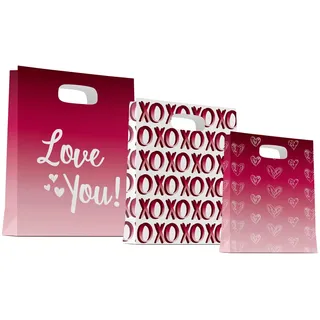 Folat 63791 Romantische Love Deko Geschenktüten - Ombre Love - 3 Stück für Hochzeit Valentinstag oder Muttertag