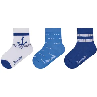 Sterntaler Baby Socken 3er Pack Anker – Baby- und Kinder-Socken im 3er Pack mit Umschlag, Innenfrottee, Anker-, Wellen- & Rippen-Motive, Weiß, Größe 30