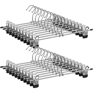 Songmics Hosenbügel aus Metall, 20er Set, Kleiderbügel mit Klammern, 31 cm lang, rutschfest, für Hosen, Röcke und Socken, Rockbügel, gut belastbar, Silber-Schwarz CRI003-20