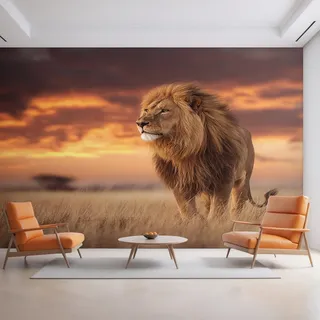 Generisch Fototapete Löwe 300X210 cm, Tapete Wildtiere Afrika Jagd Wohnzimmer Schlafzimmer, Vliestapete, Tapeten Wandtapete, Motivtapete Deko EL&D39