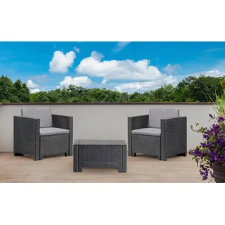 Dmora - Loungeset für draußen Ganimede, Outdoor-Lounge mit Couchtisch mit Kissen, Gartenkomposition mit Sofa und Sesseln, Made in Italy, Anthrazit