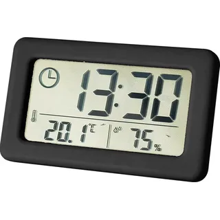 Mini Digitaluhr Temperatur Luft feuchtigkeit tragbare Tisch uhr Thermometer Hygrometer 12/24h batterie betriebene LED-Uhr, schwarz - Schwarz