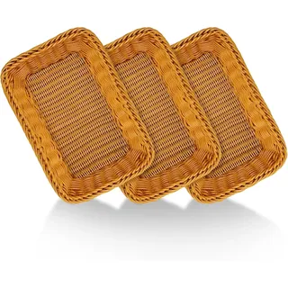 elthmpr 3er Set Weidenkorb Rechteckig, 30 x 20 x 7 cm Brötchenkorb Rechteckig, Geflochten Brotkorb Geschenkkorb Leer für Restaurant, Servieren, Lebensmittel, Zuhause und Küche
