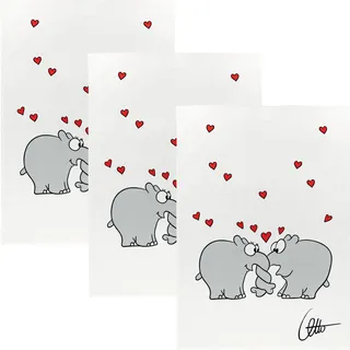 Kracht Geschirrtuch "Ottifant" 3er-Pack Halbleinen schwarz-weiß-rot Größe 50x70 cm