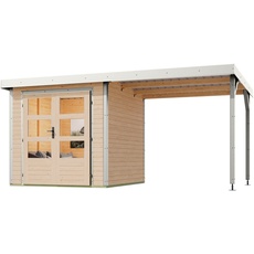 Bild Gartenhaus Jupiter A SET"«, naturbelassen/weiß, mit Anbaudach beige