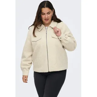 Bouclèjacke ONLY CARMAKOMA "CARMALO SHORT BOUCLE JACKET OTW NOOS", Damen, Gr. 54, beige (pumice stone detail:melange), Web, Obermaterial: 100% Polyester, meliert, loose fit hüftlang, Jacken Bouclèjacke