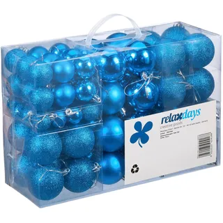 Relaxdays Weihnachtskugeln 100er Set, Weihnachtsdeko, matt, glänzend, glitzernd, Christbaumkugel, 3, 4 & 6cm, Petrolblau