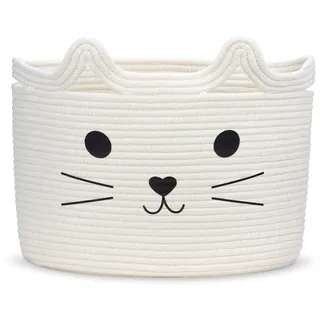 Goodheim Aufbewahrungskorb Kinder aus Baumwolle für Spielzeug und Wäsche, Wäschekorb und Spielzeugkorb in einem, Kinderzimmer Deko Weiße Katze