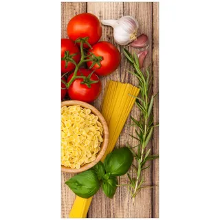 Türtapete Türposter Spaghetti mit Tomaten, Knoblauch und Basilikum - Größe: 93 x 205 cm - Braun