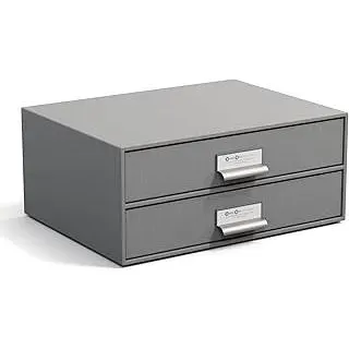 BIGSO BIRGER Schubladenbox – Aufbewahrungsbox mit 2 Schubladen – Schreibtisch Ablage für Dokumente & Bürobedarf – Ablagesystem aus recycelter Faserplatte und Papier – grau