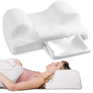 YourFacePillow - Ergonomisches Nackenstützkissen aus Memory-Schaum für Rückenschlaf, Nacken- und Schulterstütze, Beste Schlafausrichtung, groß, mit Satinhülle