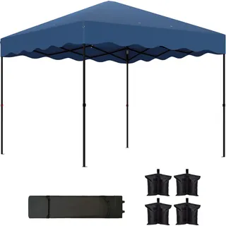 Outsunny Pavillon ca.3x3m, wasserabweisend Stabil Winterfest Pop-up Faltpavillon mit UV Schutz 50+, Faltbar Partyzelt Gartenzelt mit Rolltasche, Gartenpavillon für Camping Garten, Dunkelblau - Blau