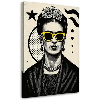 Feeby Leinwandbild Frida Kahlo mit Brille Pop Art 60x90cm , Schwarz , Textil , Person/Charakter , Rechteckig , 60x90 cm , Bilder & Rahmen, Bilder, Leinwandbilder