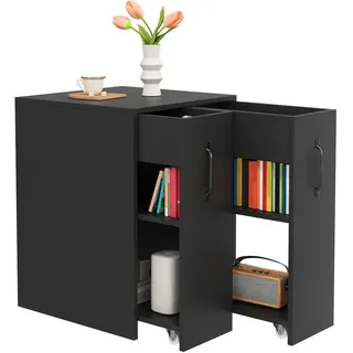 Flieks Bücherregal Rollen Sideboard ausziehbar umkehrbar modern , Schwarz , Holzwerkstoff , 50x75x52 cm , Wohnzimmer, Regale, Bücherregale