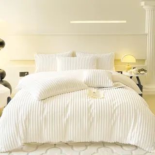 KEAYOO Plüsch bettwäsche 135 x 200 Kuschel und Flauschig Fleece Flanell Warm für Winter mit Langhaar (Beige, 135x200cm + 80x80cm 2tlg)