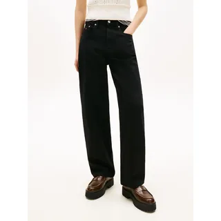 Straight-Jeans TOMMY JEANS "LAYLA HR SLIM STR", Damen, Gr. 32, Länge 32, denim schwarz, Denim/Jeans, Obermaterial: 99% Baumwolle, 1% Elasthan, unifarben, slim fit lang, Jeans Straight-Jeans, High Waist, Baumwoll-Qualität