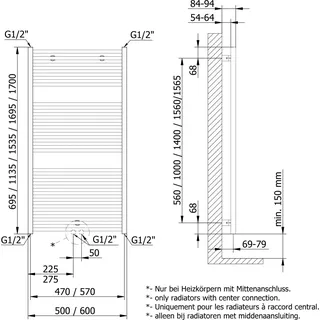 Schulte Design-Heizkoerper Turbo mit 849 W Leistung in Alpinweiss, 1695x600mm