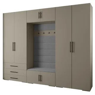 Abiks Möbel Garderoben-Set 236,7/300/47 , Kaschmir, Grau, Schwarz , Metall , Nachbildung , 14 Fächer , 300x236.7x47 cm , Garderobe, Garderoben-Sets & Garderoben-Serien, Garderoben-Sets