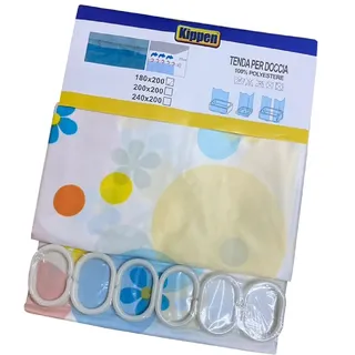 Kippen 1715A1 Duschvorhang aus Polyester mit 12 Haken aus Kunststoff, Maße: 180 x 200 cm.