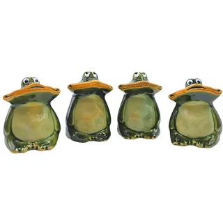 4er Set Deko-Frösche, Breitmaulfrösche, Gartenfigur Frosch, Frösche für Garten, Terrasse oder Teich, Froschfiguren aus Keramik, sitzend, lasiert in dunkelgrün, Größe: L/B/H ca. 4 x 4 x 6 cm.