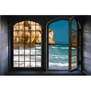 queence Wandsticker »Fels im Meer« Wandsticker, Wandbild, selbstklebend, 3D, Fenster, bunt