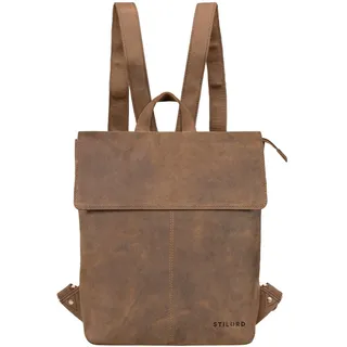 STILORD 'Charlie' Vintage Lederrucksack Braun Mittelgroßer Daypack für Damen Herren 13,3 Zoll Laptop Rucksack aus Echtem Leder, Farbe:tan - dunkelbraun