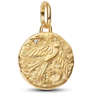 Pandora Schwalbe Medaillon-Charm aus Sterling Silber mit 14K vergoldeter Metalllegierung, Zirkonia, Kompatibel Me und Moments, 764082C01