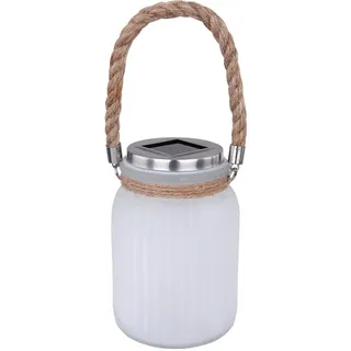 Ambia Garden Solarleuchte , Weiß, Edelstahlfarben , Metall, Kunststoff, Glas , bauchig , 16 cm , Flackerfunktion , Dekoration, Gartendeko