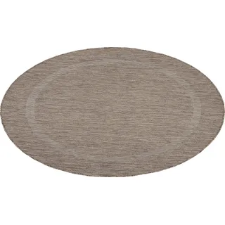 Teppium In- & Outdoor Teppich - Wetterfestes Flachgewebe in Sisal-Optik mit Bordüre, Küchenteppich, Terrasse, Wohnzimmer Grösse: 200 cm Rund - Braun