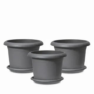 Scheurich Oliver 3er Set Pflanztöpfe mit Untersetzern, Grau, Ø40 cm, H 28 cm