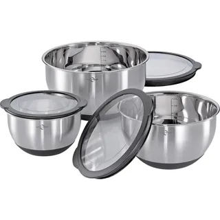 Küchenprofi Schüssel-Set DELUXE 3-tlg., Ø 16/20/24 cm – 1,5/2,5/4,5 L, Edelstahl mit Deckel, Innenskala, Silikonboden, Küchenschüssel Set, Salatschüssel, Rührschüssel, Servierschüssel