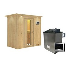 KARIBU Sauna »Pärnu«, inkl. 9 kW Saunaofen mit externer Steuerung, für 2 Personen - beige