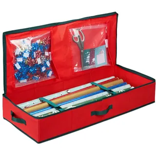 Relaxdays Geschenkpapier Aufbewahrungsbox, 2 Innentaschen, rot/schwarz
